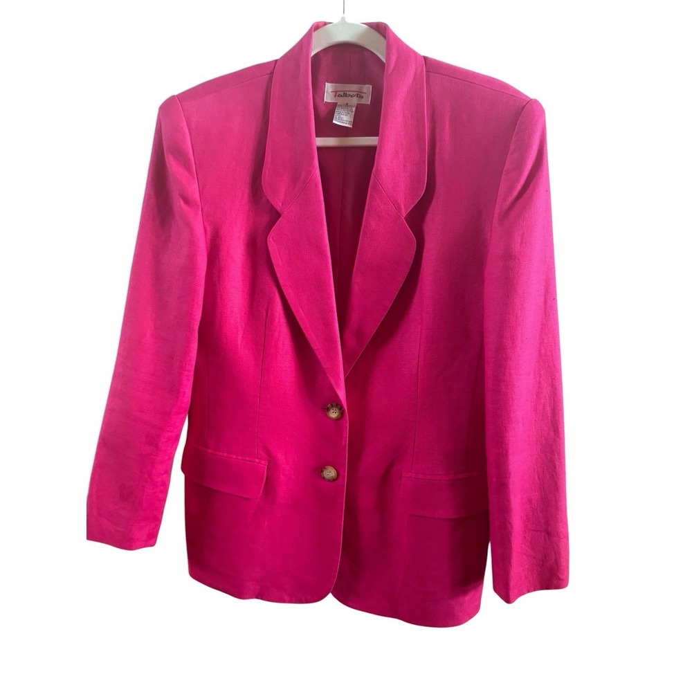 Vintage Talbots Hot Pink Linen Women's Blazer Jacket Size 8 Barbiecore